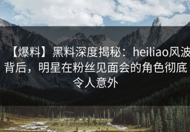 【爆料】黑料深度揭秘：heiliao风波背后，明星在粉丝见面会的角色彻底令人意外