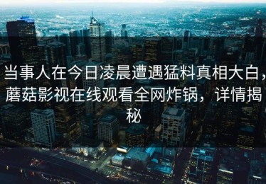 当事人在今日凌晨遭遇猛料真相大白，蘑菇影视在线观看全网炸锅，详情揭秘